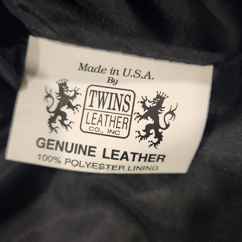 Vintage 80s Twins Jacket Womens Medium Leather Checkered Motorcycle Made in USA - Picture 4 of 12